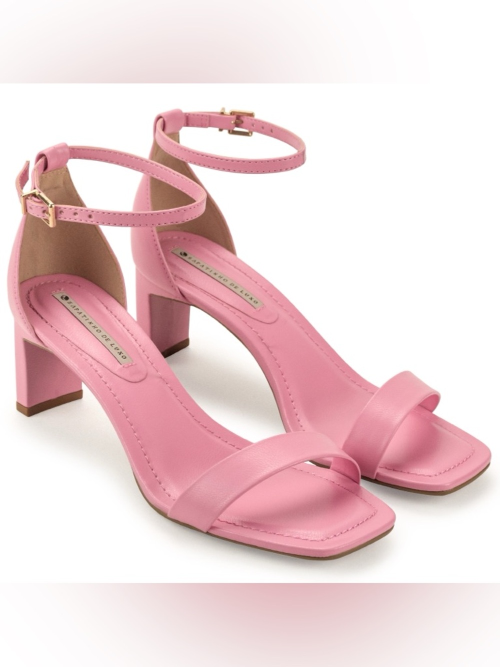 Ankle-Strap Slim Block Heel Sandals Pink